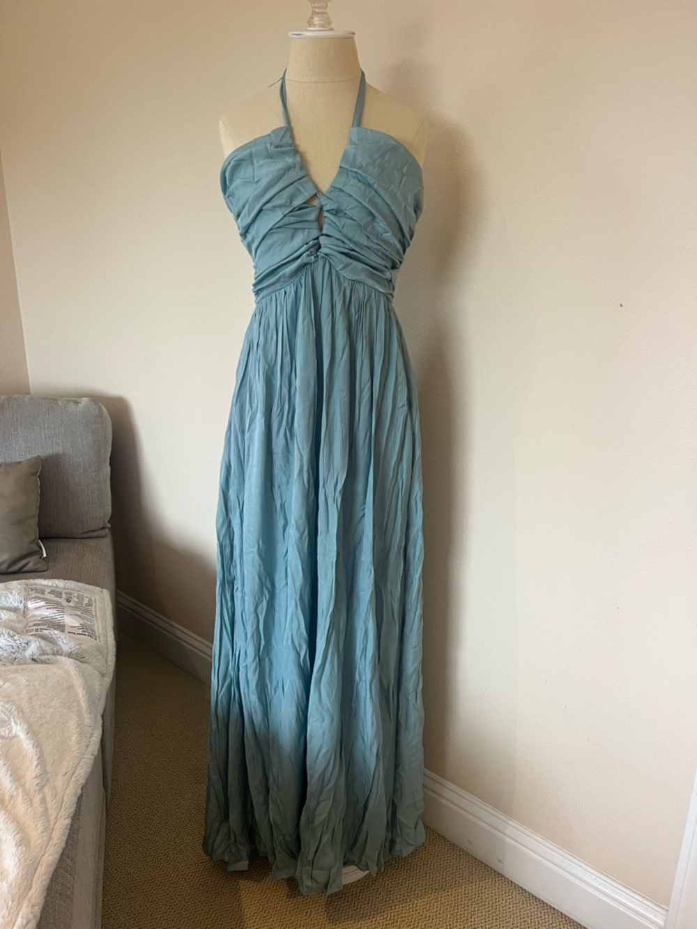 Lulu's Seafoam Blue Halter Floor Length Dress